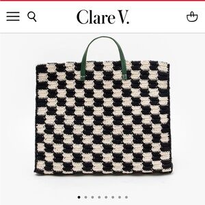 Clare V Green Handle Checkered Tote